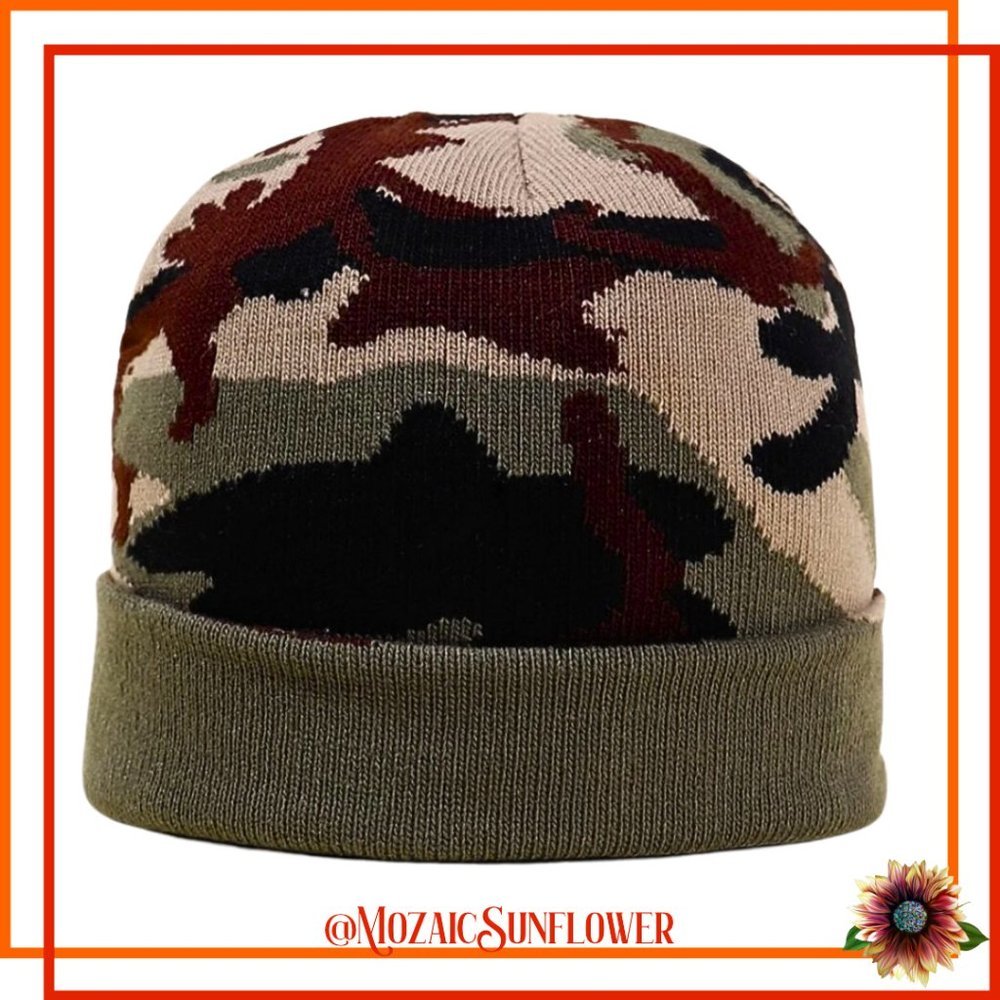 NEW Green and Brown Camo Knit Beanie Boy or Girl